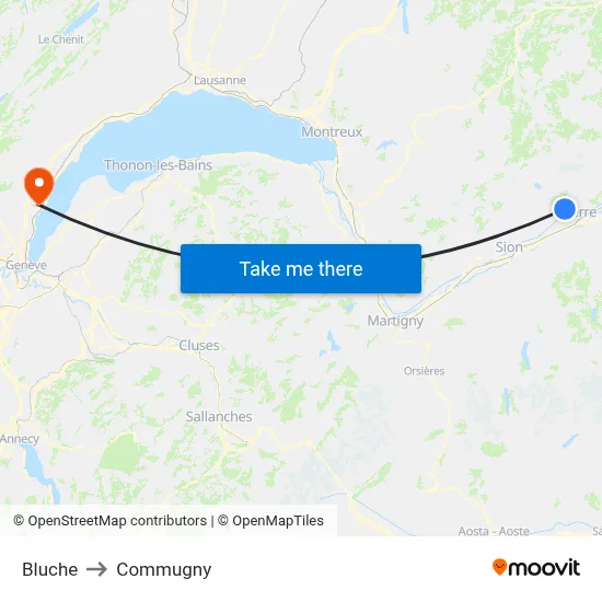 Bluche to Commugny map