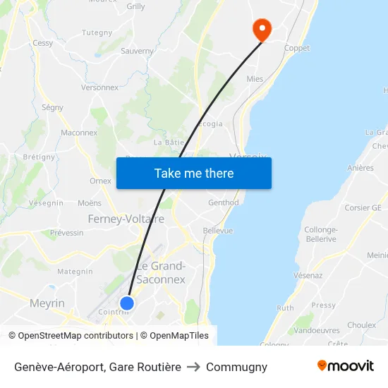 Genève-Aéroport, Gare Routière to Commugny map