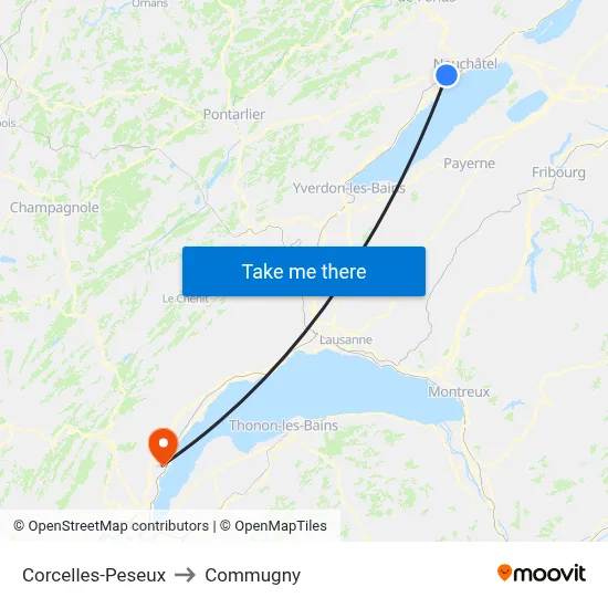 Corcelles-Peseux to Commugny map