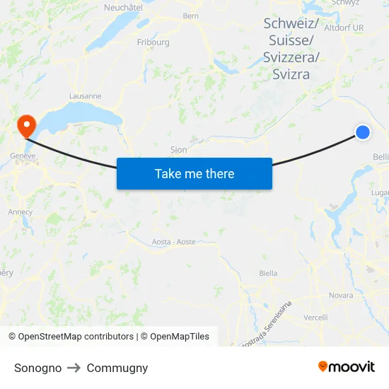 Sonogno to Commugny map