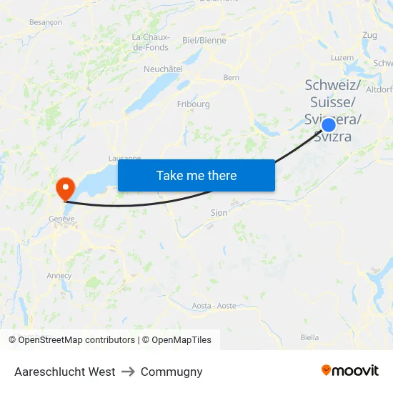 Aareschlucht West to Commugny map