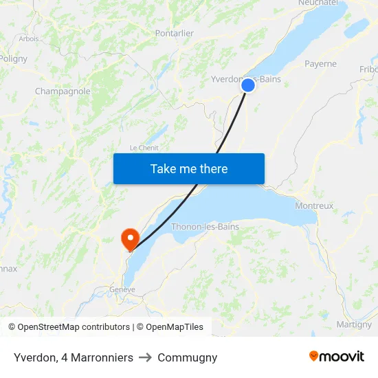 Yverdon, 4 Marronniers to Commugny map