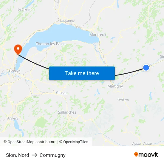 Sion, Nord to Commugny map