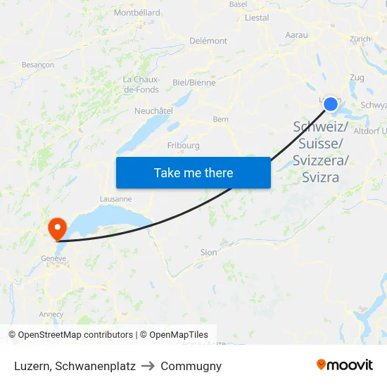 Luzern, Schwanenplatz to Commugny map