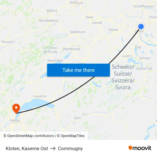 Kloten, Kaserne Ost to Commugny map