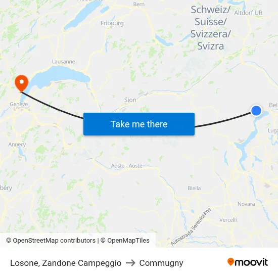 Losone, Zandone Campeggio to Commugny map