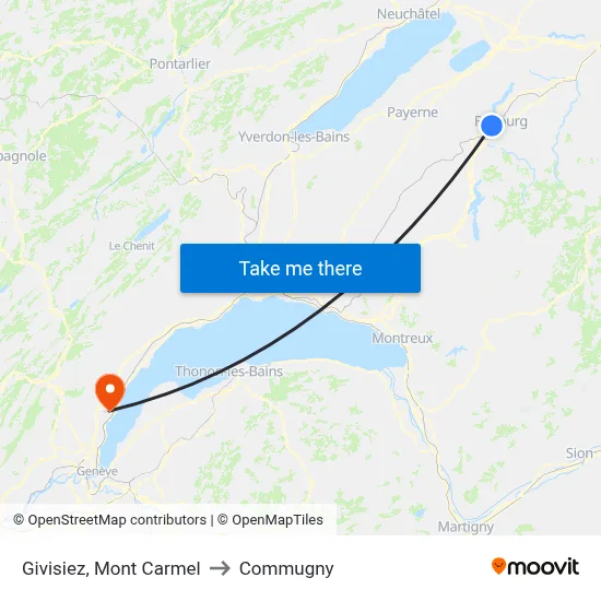 Givisiez, Mont Carmel to Commugny map