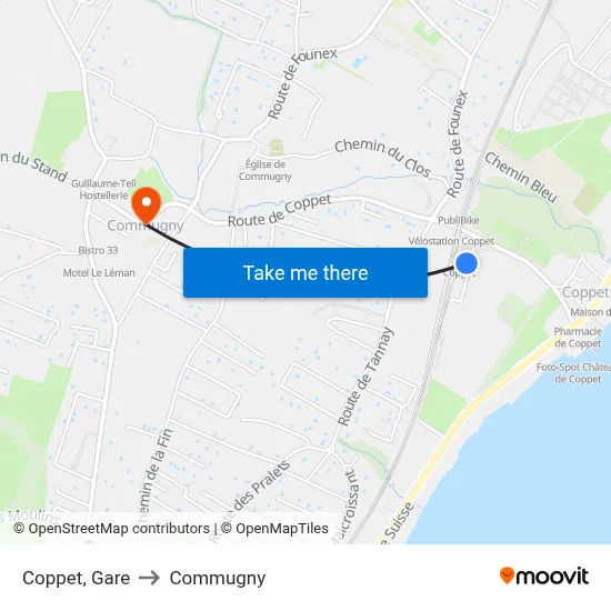 Coppet, Gare to Commugny map