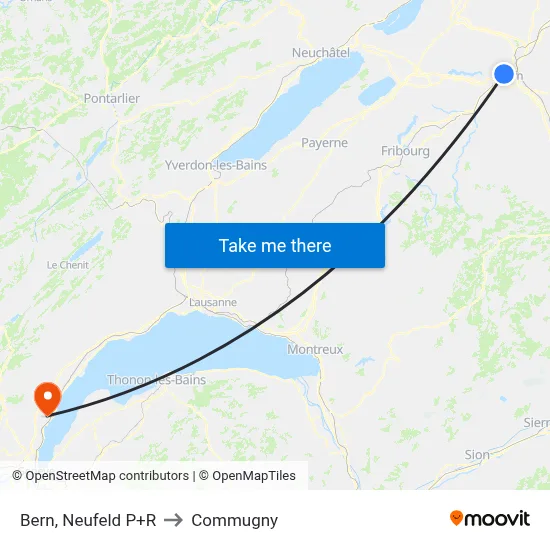 Bern, Neufeld P+R to Commugny map