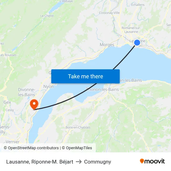 Lausanne, Riponne-M. Béjart to Commugny map