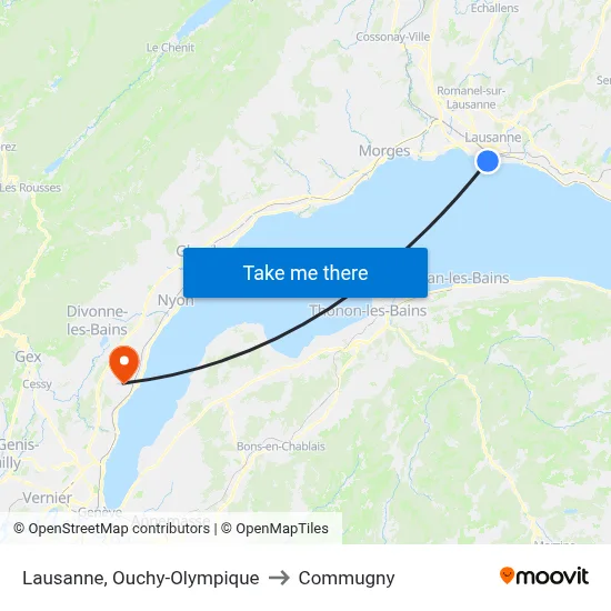 Lausanne, Ouchy-Olympique to Commugny map