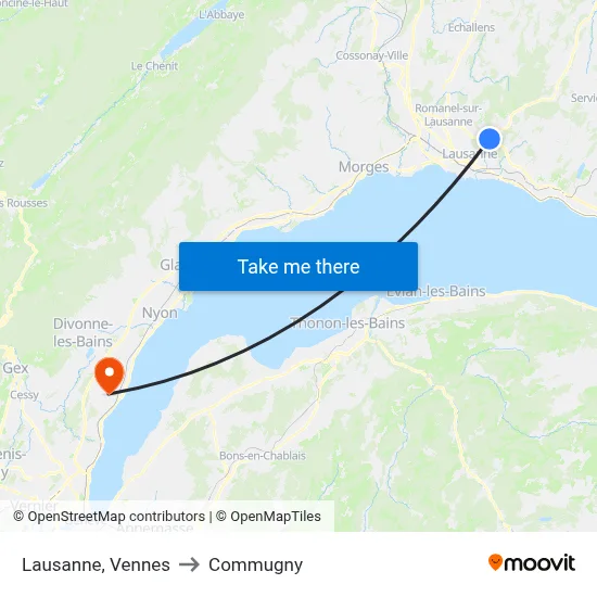 Lausanne, Vennes to Commugny map