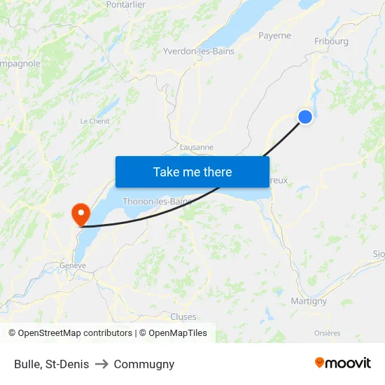 Bulle, St-Denis to Commugny map
