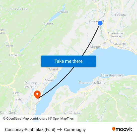 Cossonay-Penthalaz (Funi) to Commugny map