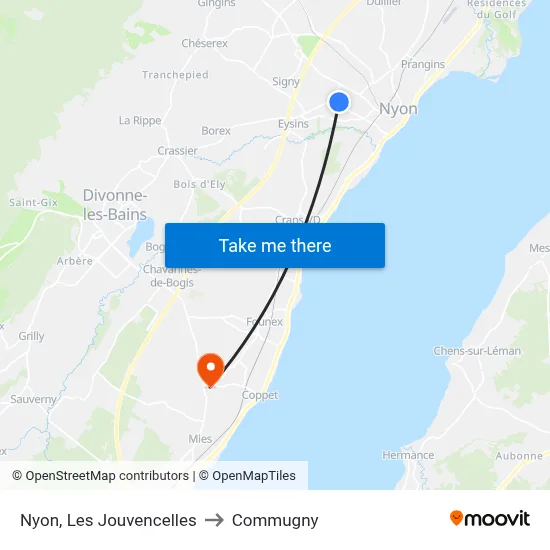 Nyon, Les Jouvencelles to Commugny map