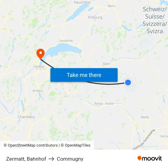 Zermatt, Bahnhof to Commugny map