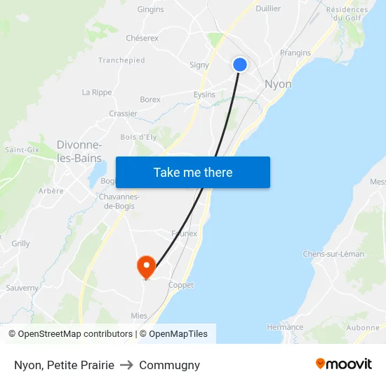 Nyon, Petite Prairie to Commugny map