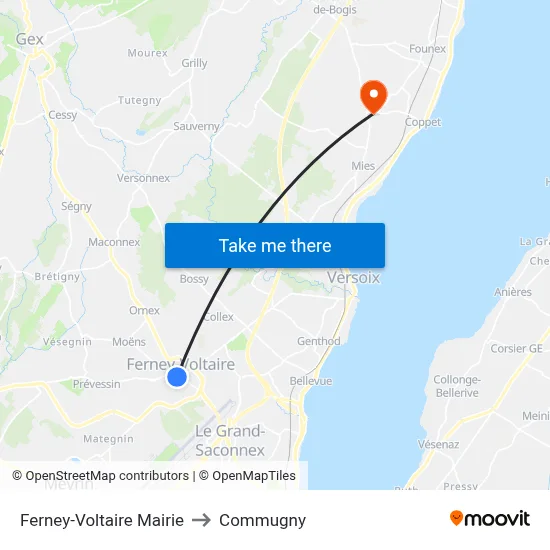 Ferney-Voltaire Mairie to Commugny map
