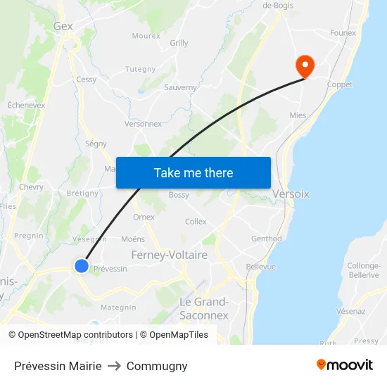 Prévessin Mairie to Commugny map