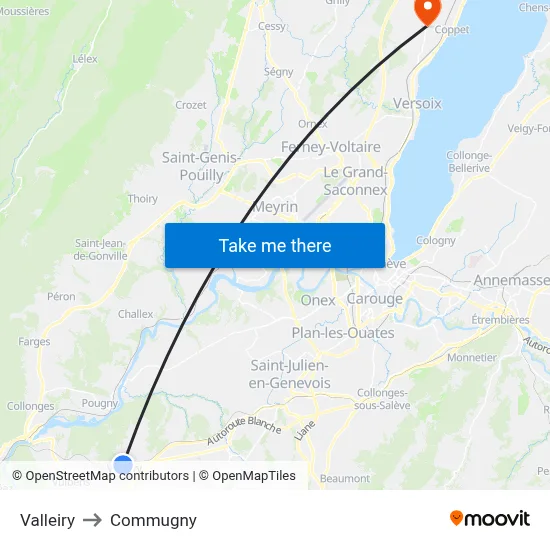 Valleiry to Commugny map