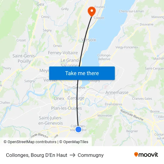 Collonges, Bourg D'En Haut to Commugny map