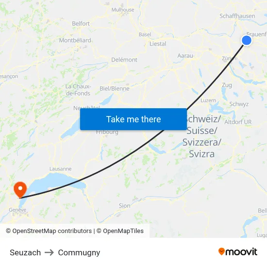 Seuzach to Commugny map