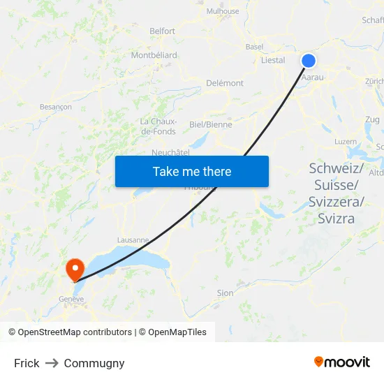 Frick to Commugny map