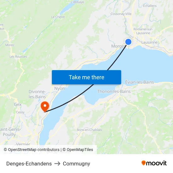 Denges-Echandens to Commugny map