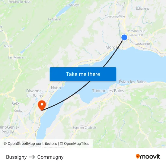 Bussigny to Commugny map