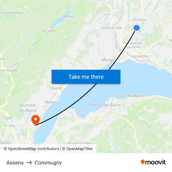 Assens to Commugny map