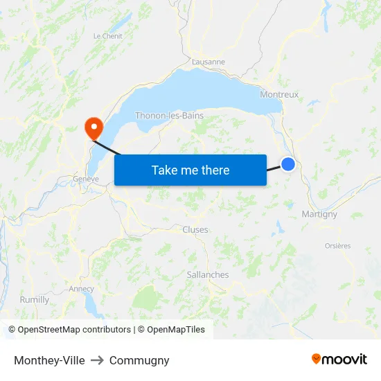 Monthey-Ville to Commugny map