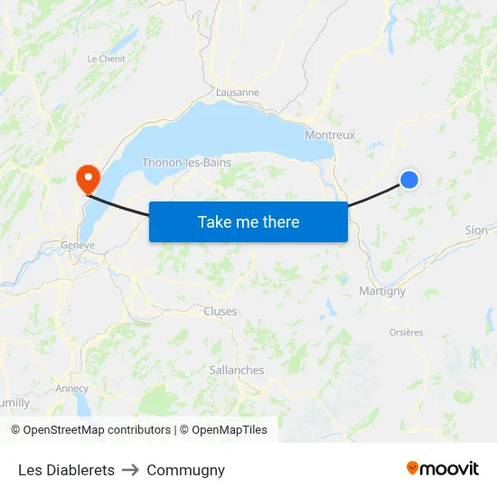 Les Diablerets to Commugny map