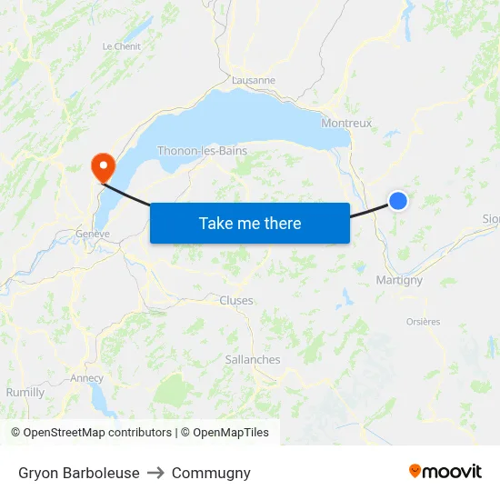 Gryon Barboleuse to Commugny map
