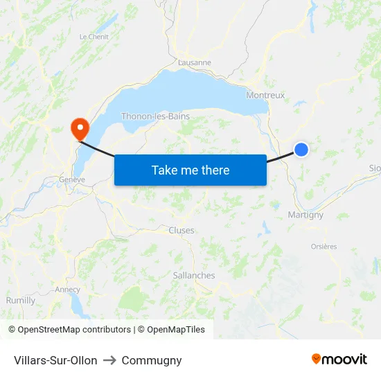 Villars-Sur-Ollon to Commugny map