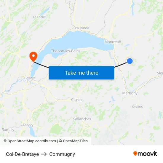 Col-De-Bretaye to Commugny map