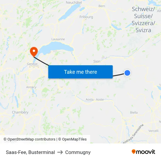 Saas-Fee, Busterminal to Commugny map