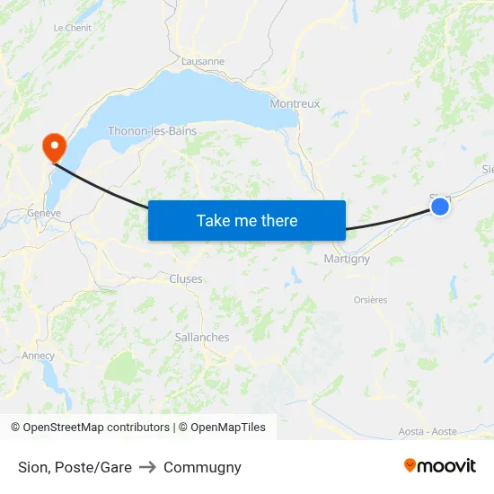 Sion, Poste/Gare to Commugny map