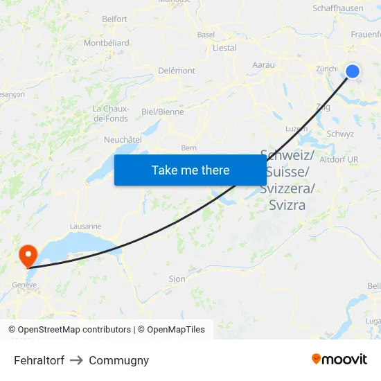 Fehraltorf to Commugny map