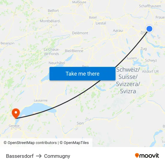 Bassersdorf to Commugny map