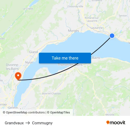 Grandvaux to Commugny map