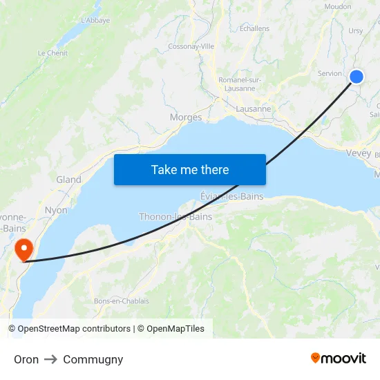 Oron to Commugny map