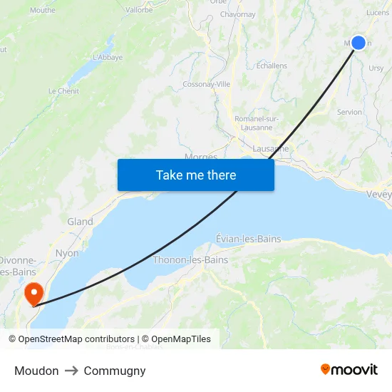 Moudon to Commugny map