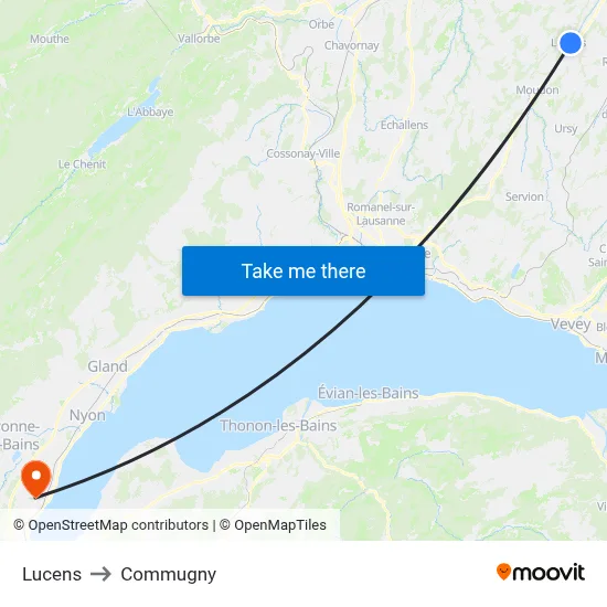 Lucens to Commugny map