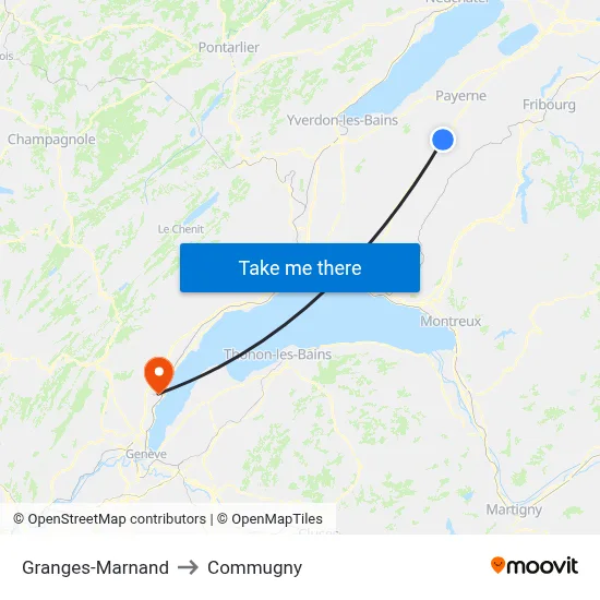 Granges-Marnand to Commugny map