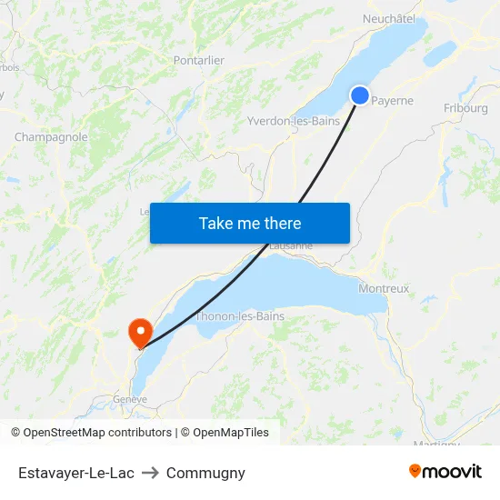 Estavayer-Le-Lac to Commugny map