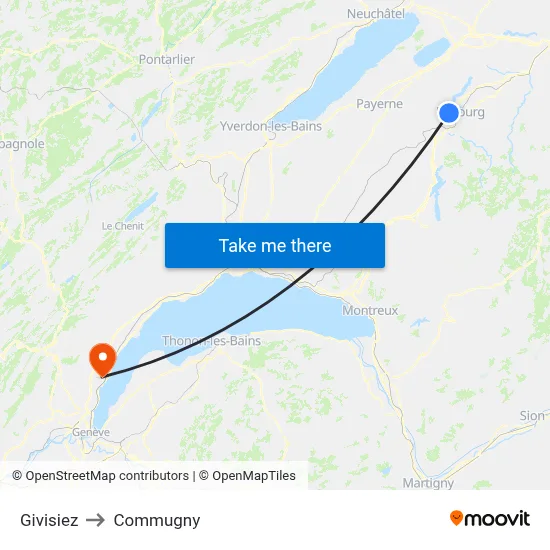 Givisiez to Commugny map