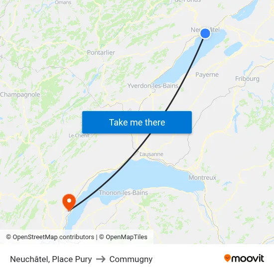 Neuchâtel, Place Pury to Commugny map