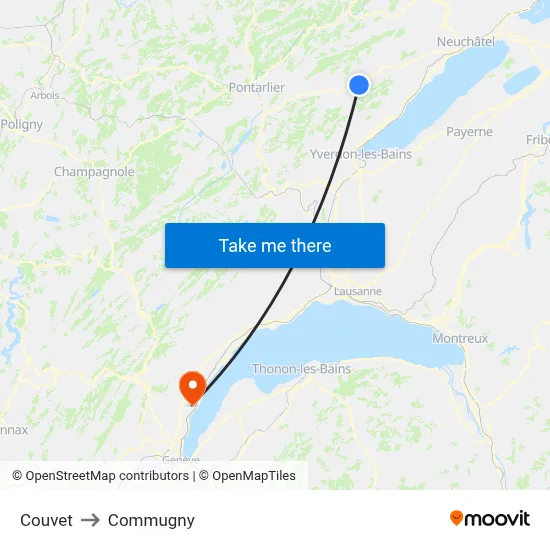 Couvet to Commugny map