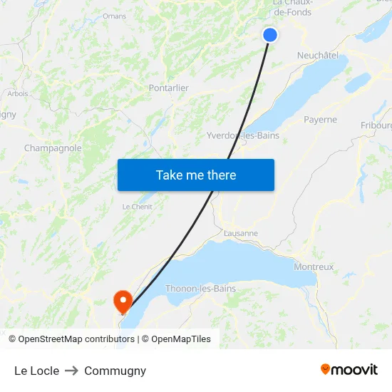 Le Locle to Commugny map