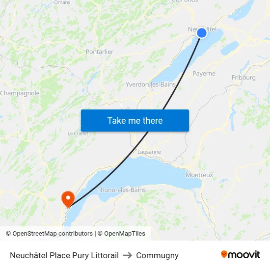 Neuchâtel Place Pury Littorail to Commugny map